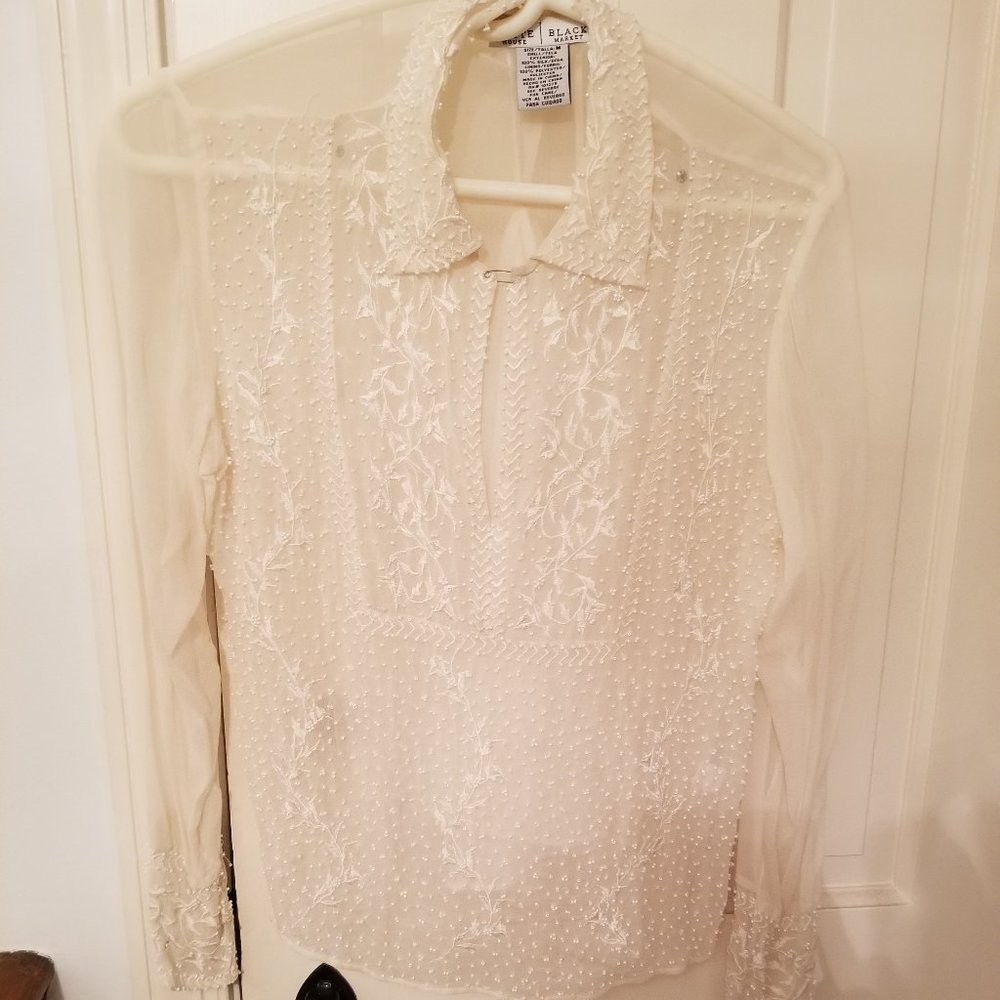 Sheer Blouse Lined Beaded Embroidered